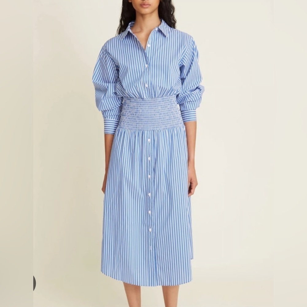 Thakoon smocked waist striped long sleeves Midi Shirt dress, Size 4